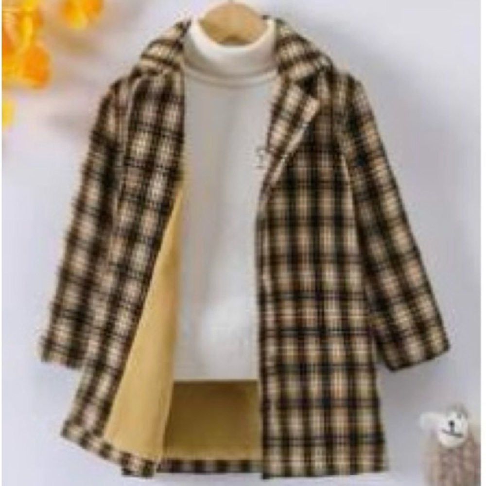 SHEIN Plaid Pea Coat for Kids - Black and Cream